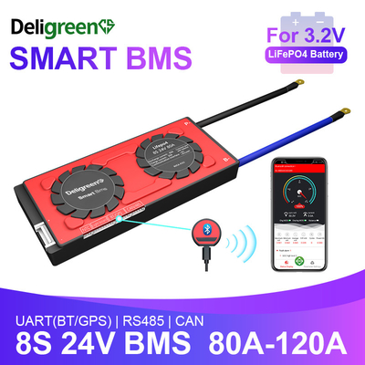 Deligreen Smart Bms Lifepo4 Batteria 8S 24v 80-120A Con UART BT 485 CAN Funzione per RV Outdoor Storage